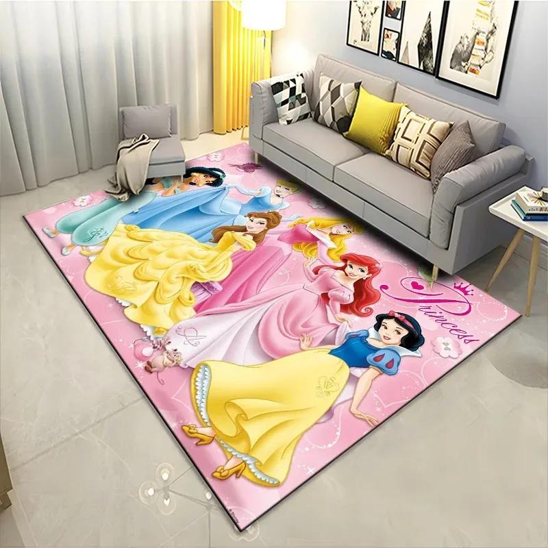 Disney Prinzessinnen Druck Teppich für Wohnzimmer Schlafzimmer Mädchenzimmer Heimdeko Rosa Zimmerdeko Bereichsteppich Rutschfeste Matte