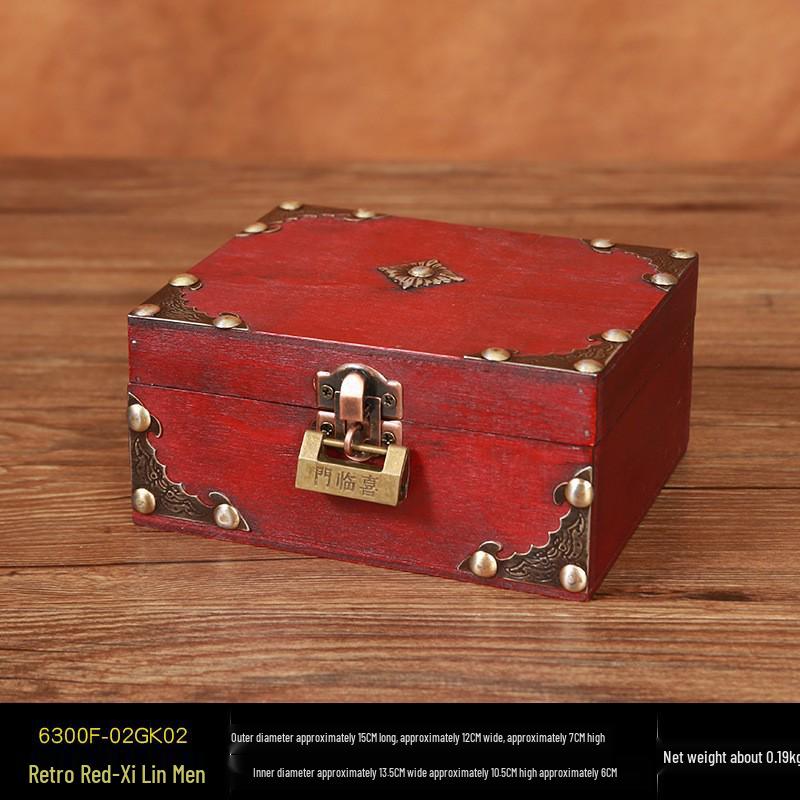 Vintage Wooden Jewelry Storage Box with Lock - Ideal for Earrings, Necklaces, Gifts, and Photography Props.
