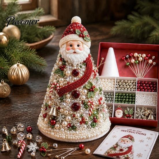 Handmade Gift for Craft Lovers DIY Beaded Tree Kit Adults, Christmas Bead Kit, Ornament Crafting Set 3D Holiday Tabletop Mantel Decoration Festive