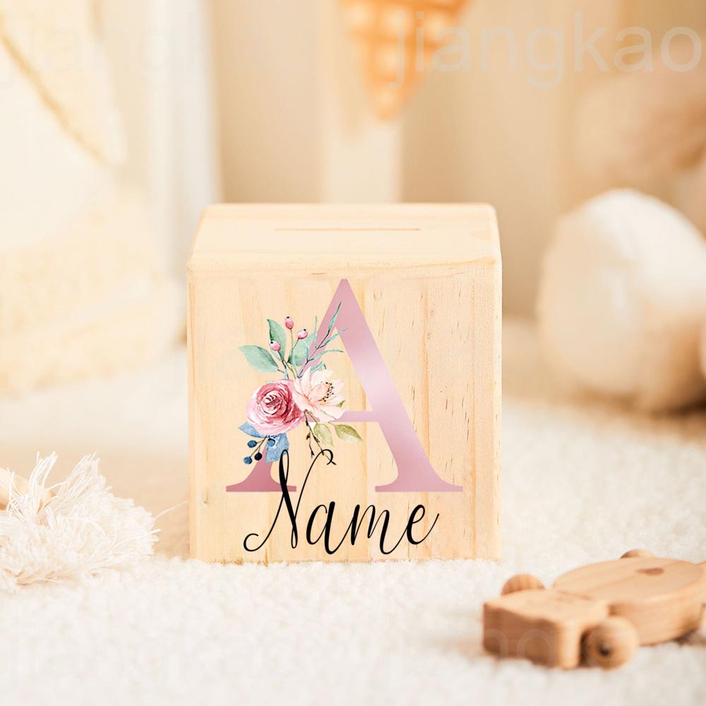 Personalizowana Skarbonka Inicjał z Imieniem Skarbonki dla Dzieci Etui na Kolekcję Monet Drewniany Banknotnik Prezent Urodzinowy na Baby Shower dla Dziewczynek