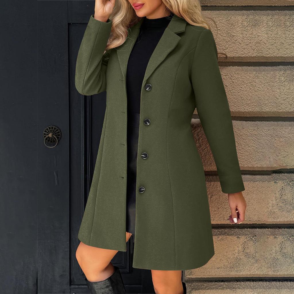 2026 New Women's Lapel Collar Wool Blend Coat, Slim Fit Solid Color Long Trench Coat, Versatile Autumn Winter Overcoat