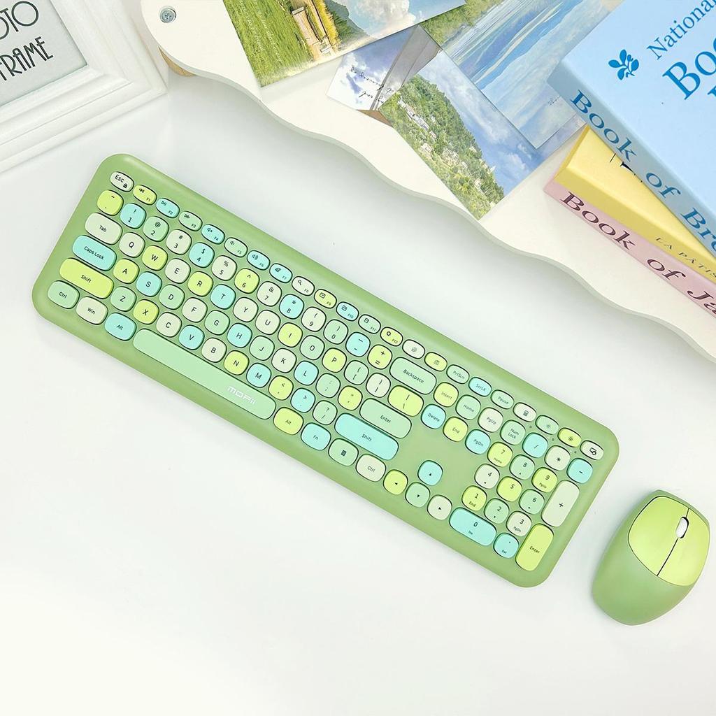 Mofii Drahtlose Maus und Tastatur Set Runde Tastenkappen Farbe Tastatur Frauen Büro Drahtlose Tastatur Volle Größe Schreibmaschinentastatur