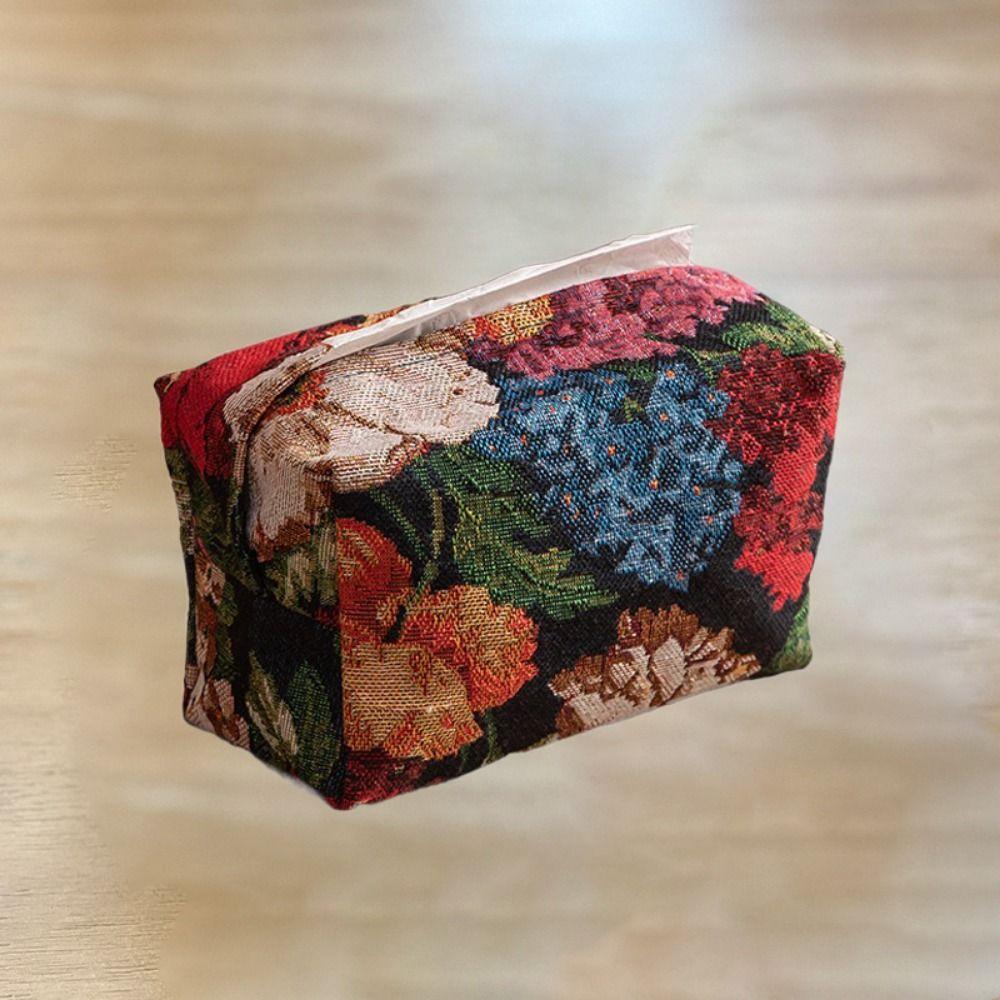 Skin-Friendly Desktop Tissue Bag Polyester Car Tissue Holder Portable Floral Paper Bag  Restaurant