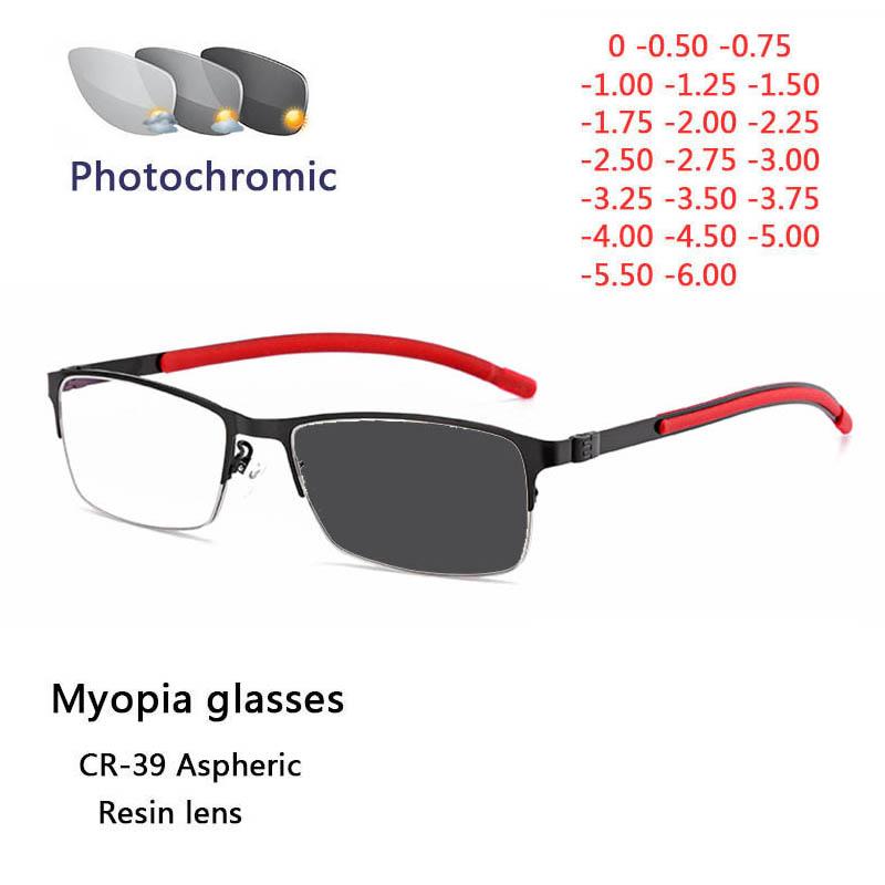 Titanium Alloy Photochromic Myopia Eyeglasses Women Men Prescription Spectacles Eyewear -0.5 -0.75 -1 -1.25 -1.5 -2 -2.5 To -6