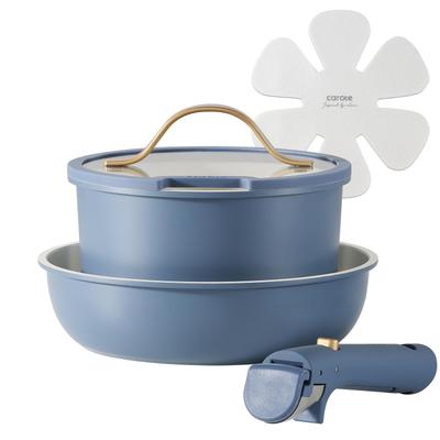 CAROTE Conjunto de frigideiras e panelas compatível com indução e gás PFOA PFOS mármore removível fácil de montar para uma pessoa um ano petit série Gold Luxe 5,