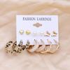 European & American Geometric C-Shaped Hoop Earrings: 6-Piece Gold & Pearl Wire-Wrapped Set for Women