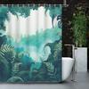 1pc Cartoon Green Forest Plant Leaves Shower Curtain, Bathroom Decoration, Including Shower Curtain And 12 Hooks, Bathroom Acces
