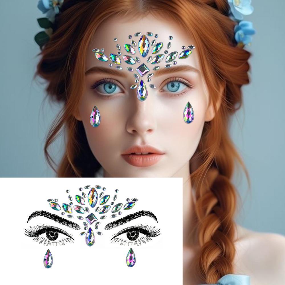 3D Strass Gezichtstattoo Stickers Voor Festival Glitter Make-up Sieraden Sticker Op Gezicht Kristallen Edelstenen Juwelen Diamanten Decoratie
