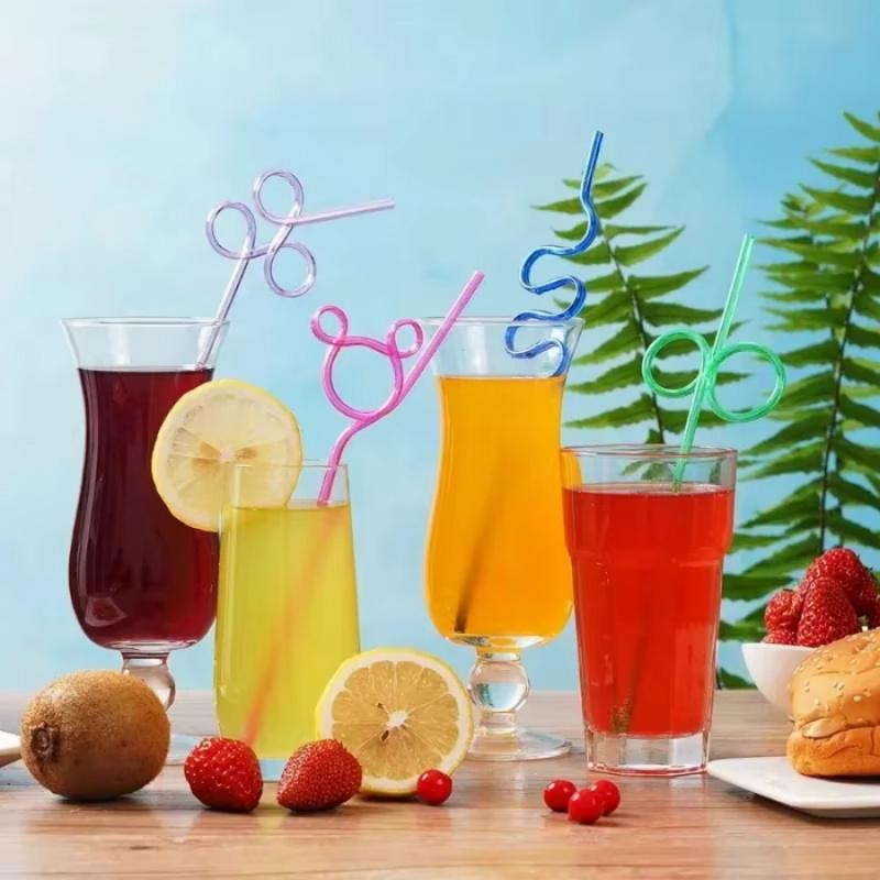 10pcsDisposable Shaped Straws for Festivals and Parties, Colorful Food-Grade Curved Straws, Transparent Irregular Artistic Plast