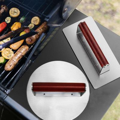 Prensa de acero inoxidable para hamburguesas, prensa para hamburguesas y tocino, trituradora de carne resistente con mango de madera, herramienta para parrilla para barbacoa, panini, carne y salchichas