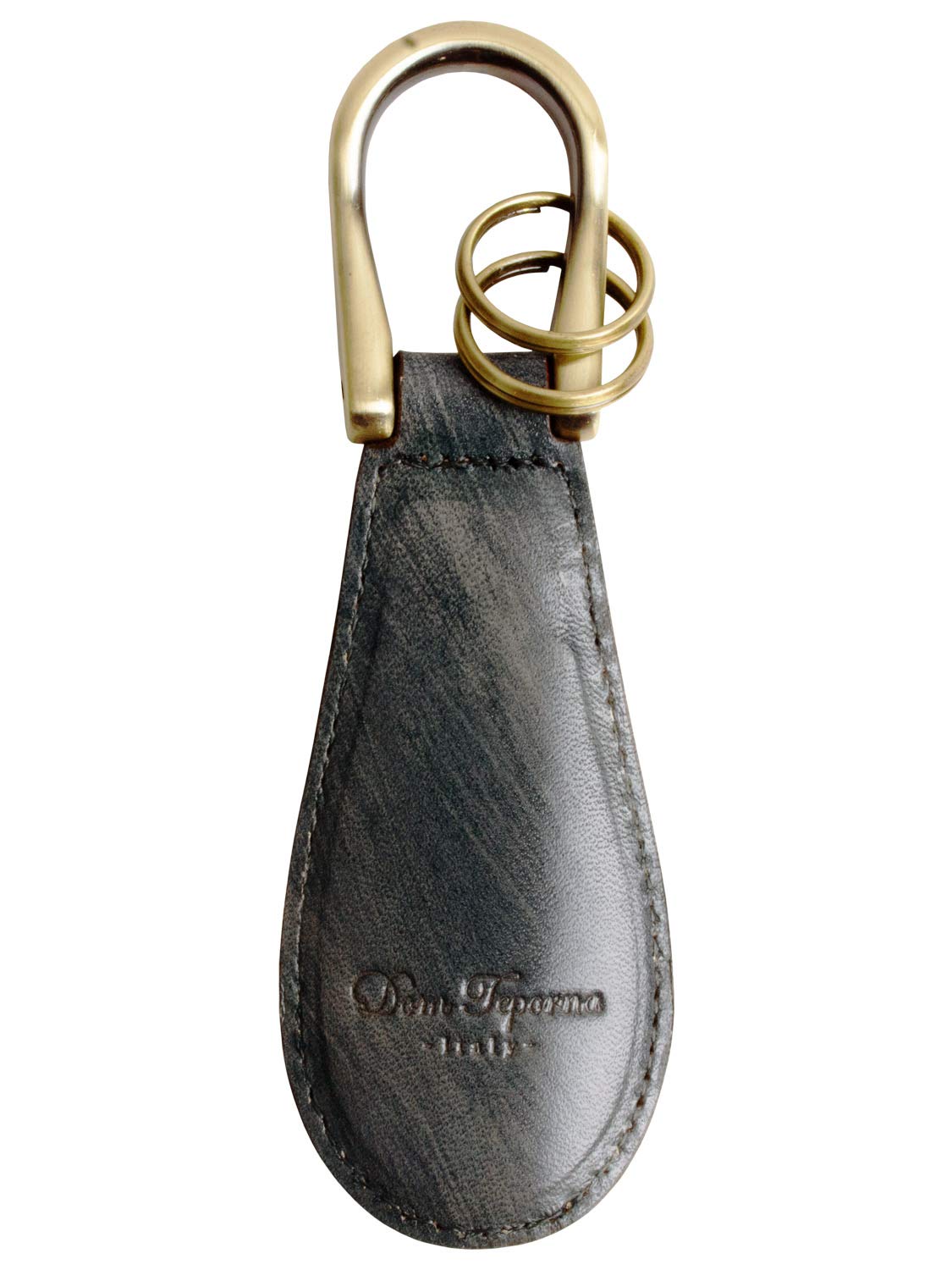[Dom Teporna] Genuine Leather Portable Mini Shoehorn Keychain with Gradient Italian Leather Keyring for Business, Golf, etc. (Gray)