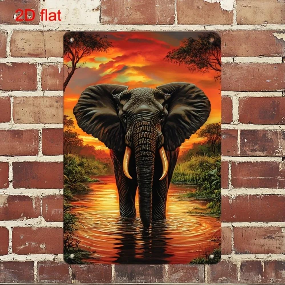 Dekoracja ze wzorem słonia o zachodzie słońca - Idealna do domu, biura i ogrodu wewnątrz i na zewnątrz | Doskonała do dekoracji o tematyce słoni