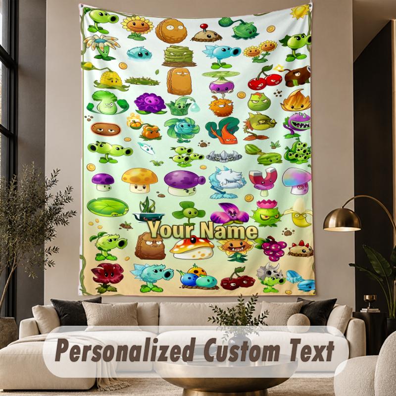 Custom Text Printed Tapestry Plants vs. Zombies Pattern Large Wall Hanging Indoor Room Decor