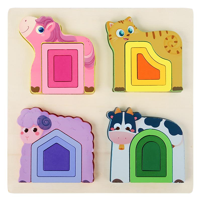 Children'S Animal Geometric Three-Dimensional Puzzle Early Education Puzzle Geometric Shape Cognitive Pairing Puzzle Wooden Toy