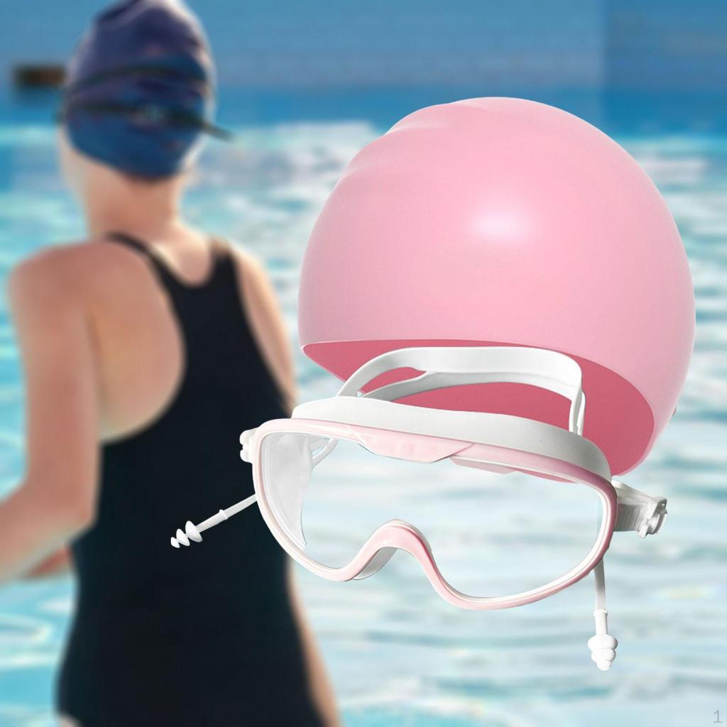 Schwimmbrille und Kappe Tauchbrille Anti-Beschlag Herren Damen Tragbar Verstellbar mit Ohrstöpseln Brille