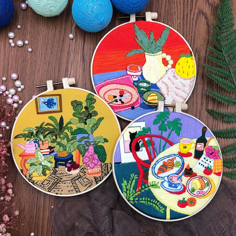 1 PC Potted Plant and Food Pattern DIY Embroidery Beginner Kit