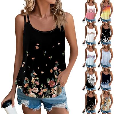 Women's Fashion Casual Printed Vest U-neck Sleeveless Suspenders Top