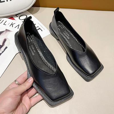 Flache Schuhe Frauen Square Toe einzelne Schuhe einfache Temperament Lederschuhe Frühling Herbst 4 Farben