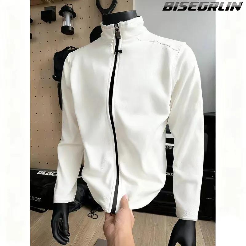 

Men White Stand Collar Full Zip Soft Shell Jacket M белый