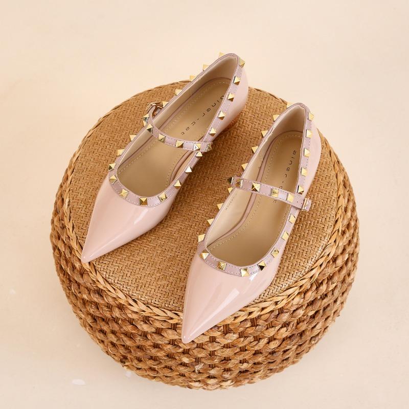 Dame Nitter Stropp Ballerinaer Enkelsko For Kjole Skinnende Lakklær Dekk Hæler Slip-ons Grønn Rød Hvit Bred Passform