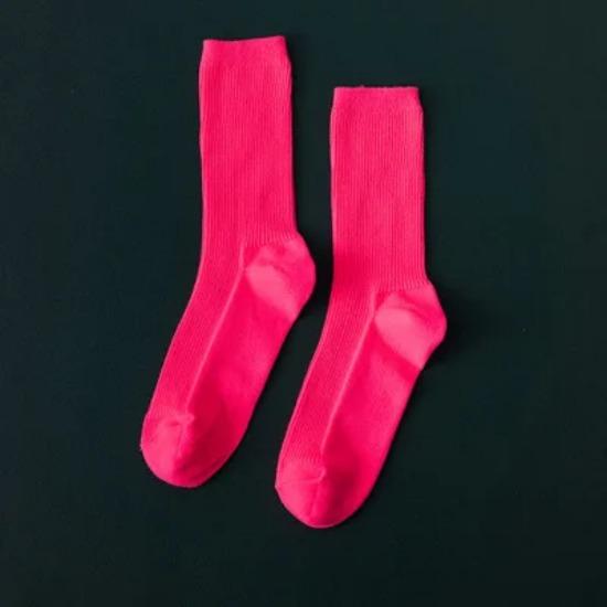 Harajuku Mode Damen Baumwollsocken Locker Gestapelt Leuchtend Neon Rosa Grün Bunt Lang Einfarbig Weich Fluoreszierend Socken