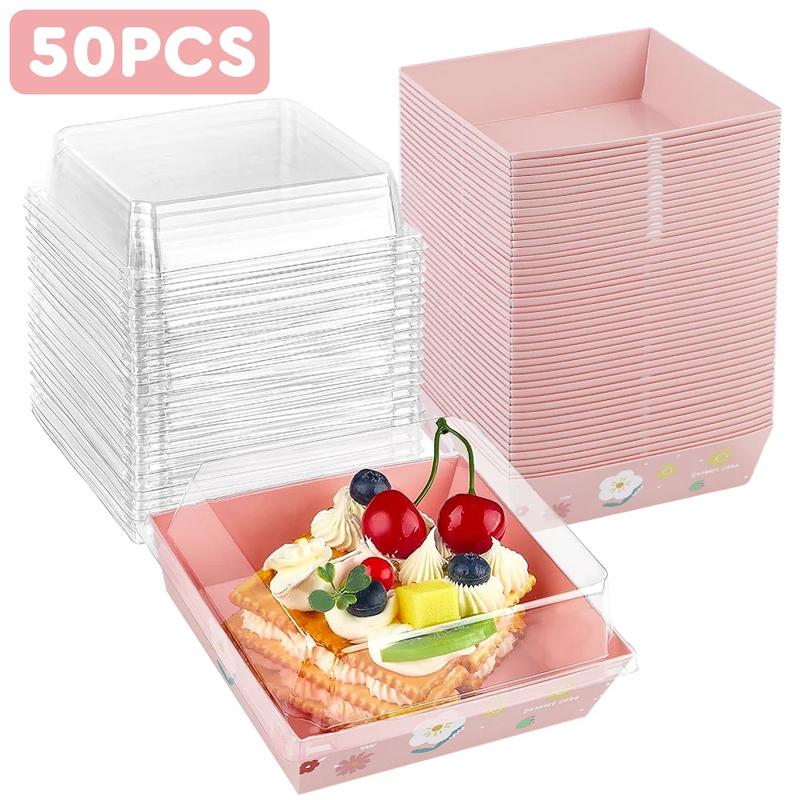 50 Stück Kuchen Dessert Donut Box mit Klarsichtdeckeln Keks Bäckerei Sandwich Verpackungsbox Hochzeit Geburtstagsfeier Weihnachten Heimbedarf