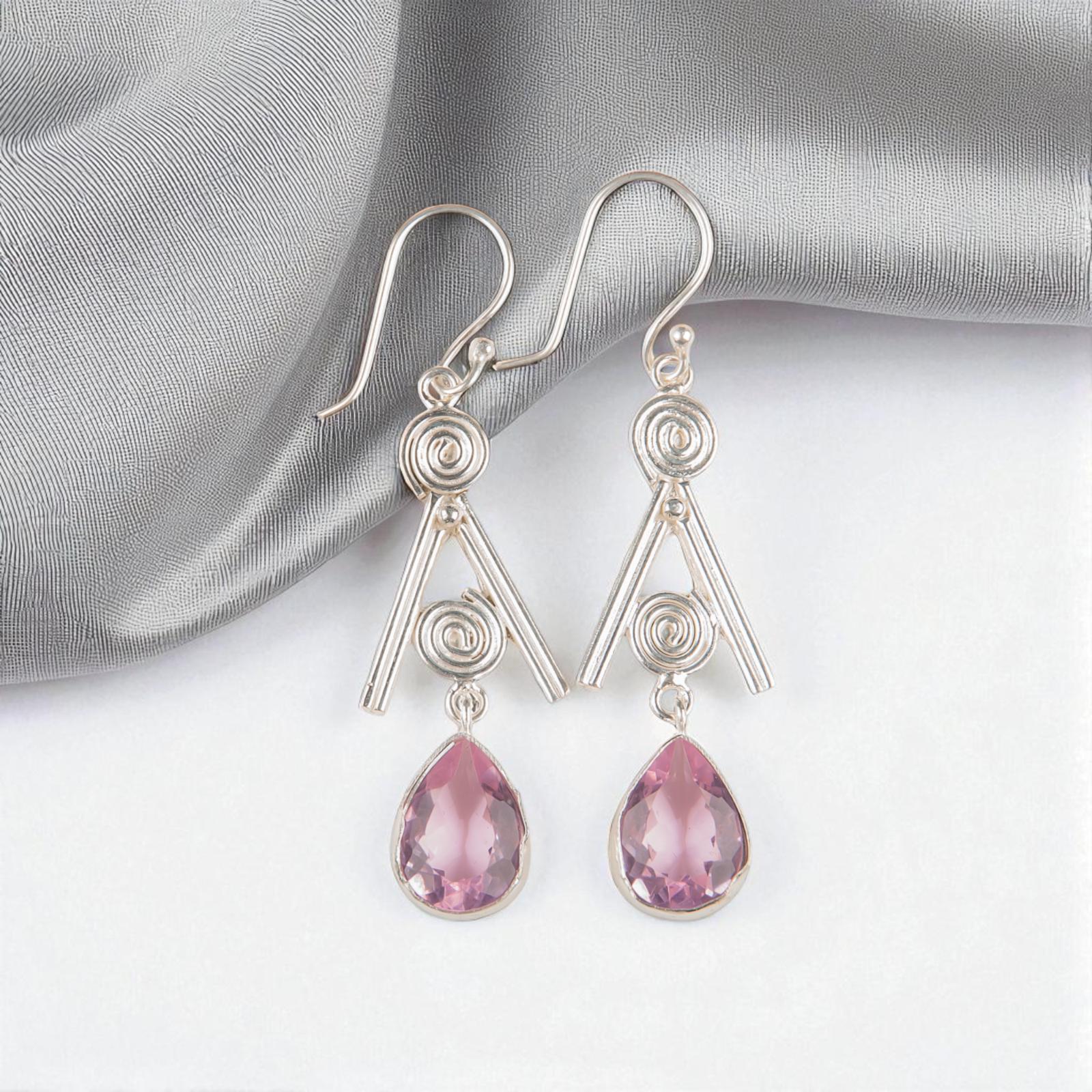 

Морганит Драгоценный камень 925 Стерлинговое серебро Ювелирные изделия Ручной работы Серьги-капли/подвески 2.4 EE-86-11