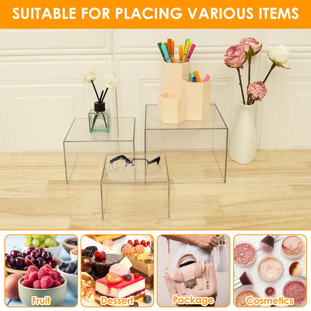 3/6Pcs Acrylic Food Display Riser Box Clear Buffet Riser Food Display Stands Multi-size Jewelry Display Stand for Party Decor