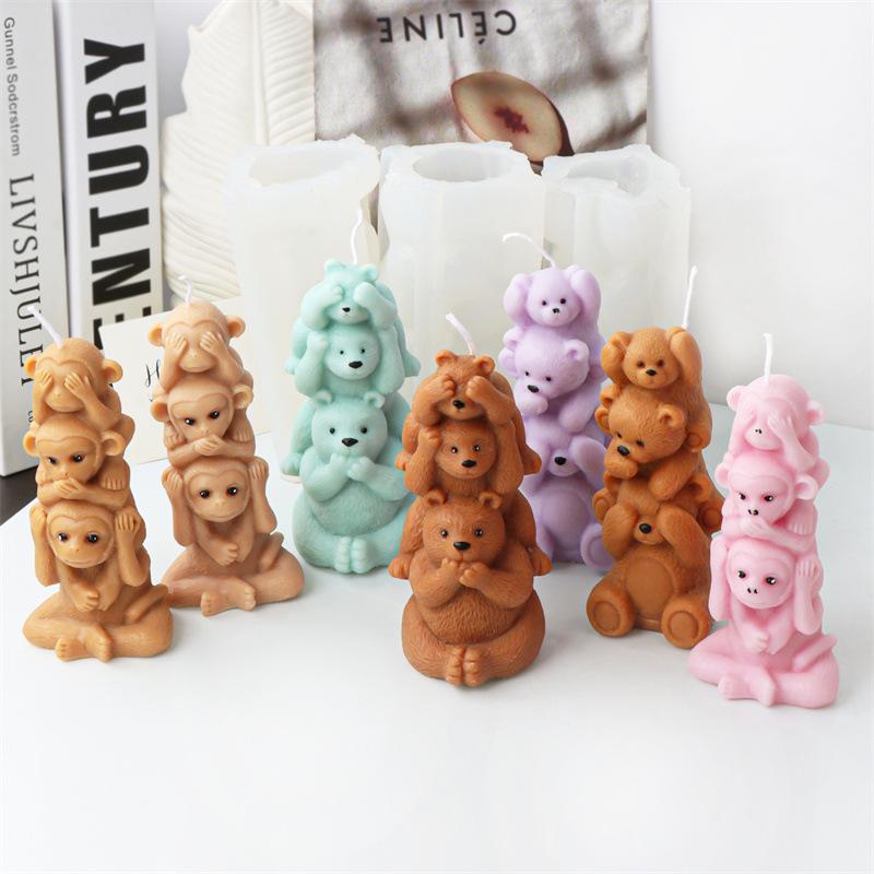 3D Cute Stacked monkey candle silicone mold lovely animalcake chocolate silicone mold rabbit tortoise bear resin silicone mold
