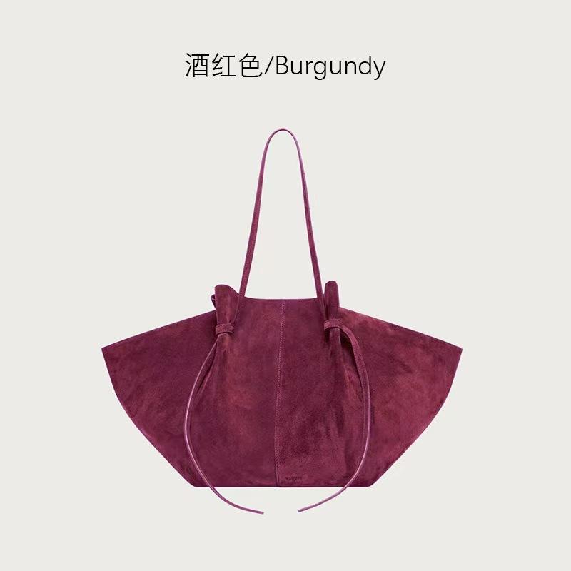 

Women Handbag Light Luxury Suede Nubuck Leather Wing Bag Simple Large Capacity French Retro Shoulde rBag Casual Underarm Bag KTY 51x18x31cm бордовий