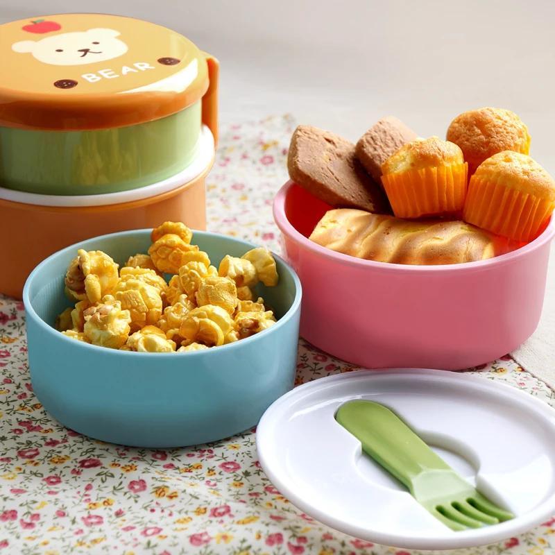 Mini Bento Box For Kids Cute Animal Lunch Box Double-layer Round Children's Lunch Box Snack Box Portable Microwave Lunchbox