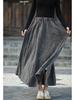 Retro Literary Burnout Cotton Linen Elastic Waist Midi Skirt - Autumn/Winter