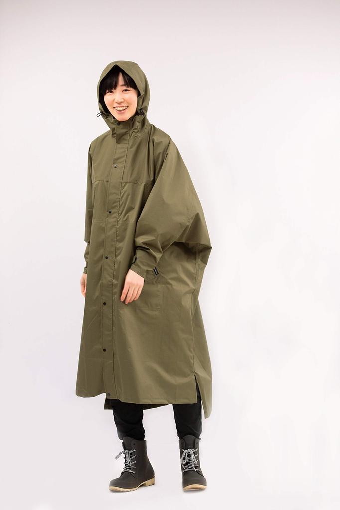 Rain Poncho Cycle Mode High Poncho Water Repellent Waterproof Olive Free Size [Pirarucu]