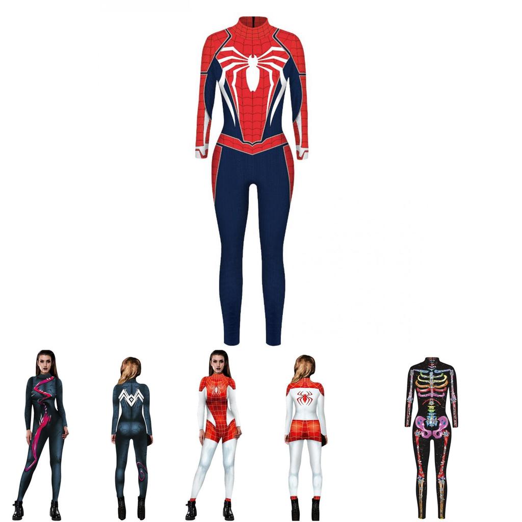 Halloween Spiderman Cosplay Jumpsuit Women's Slim Tights Bodysuit