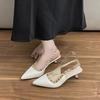 Baotou Sandals Women's 2025 New Summer French Pointed Thin Heel Light Mouth Word with Nude Rivet High Heels