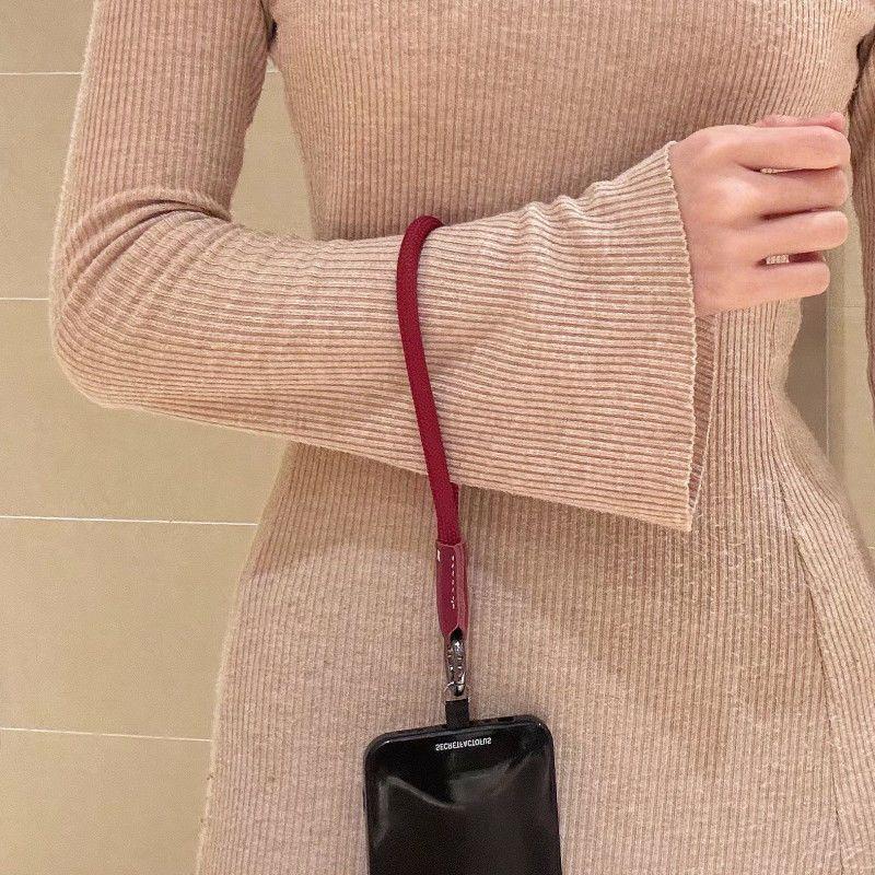 Premium Braided Lanyard With Leather Accent, Nylon Wrist Strap, Outdoor Anti-Lost Keychain, Secure Phone Tether With Clip Decora