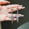 Fashion Moonstone  Drop Earrings Metal Cross Earrings Young Girl Trend Metal Cross Moonstone Drops Earrings Jewelry Wholesale