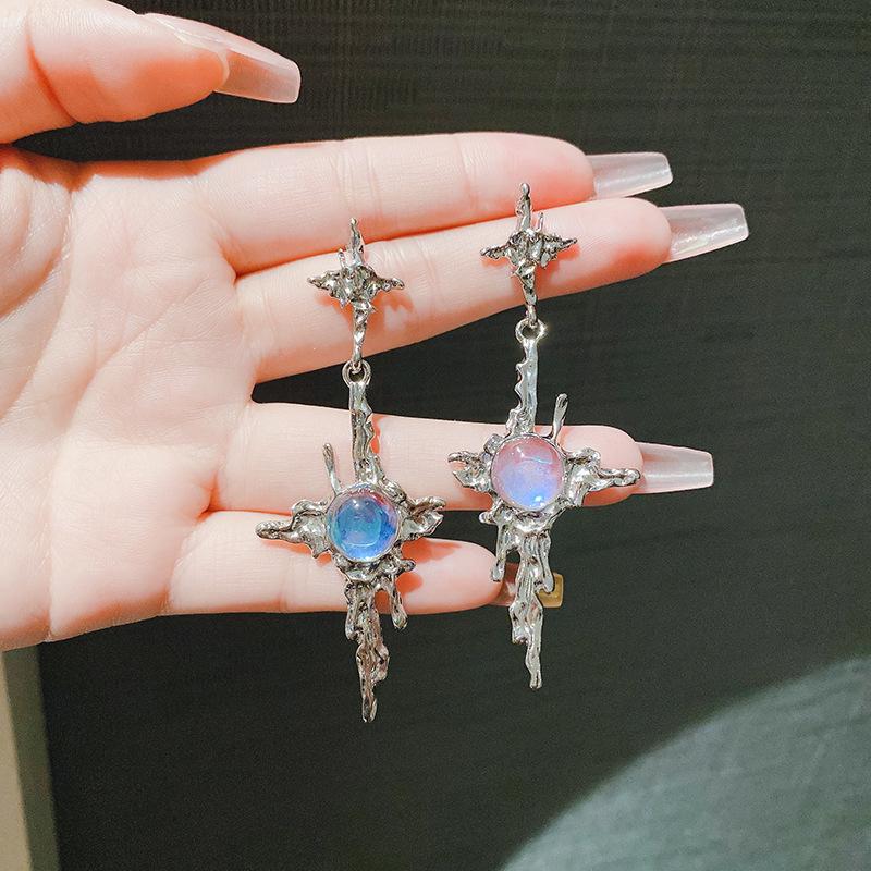 Fashion Moonstone Drop Earrings Metal Cross Earrings Young Girl Trend Metal Cross Moonstone Drops Earrings Jewelry Wholesale