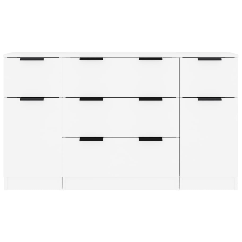 3 Piece Sideboard Set White Particleboard