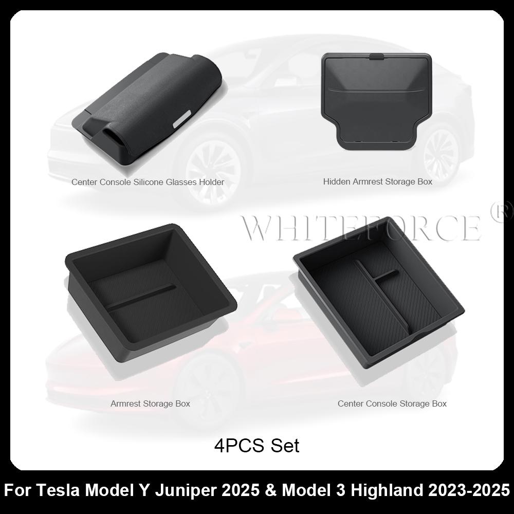 For Tesla Model Y Juniper 2025 Center Console Armrest Storage Box Model 3 Highland Glasses Holder Tray Case Organize Accessories