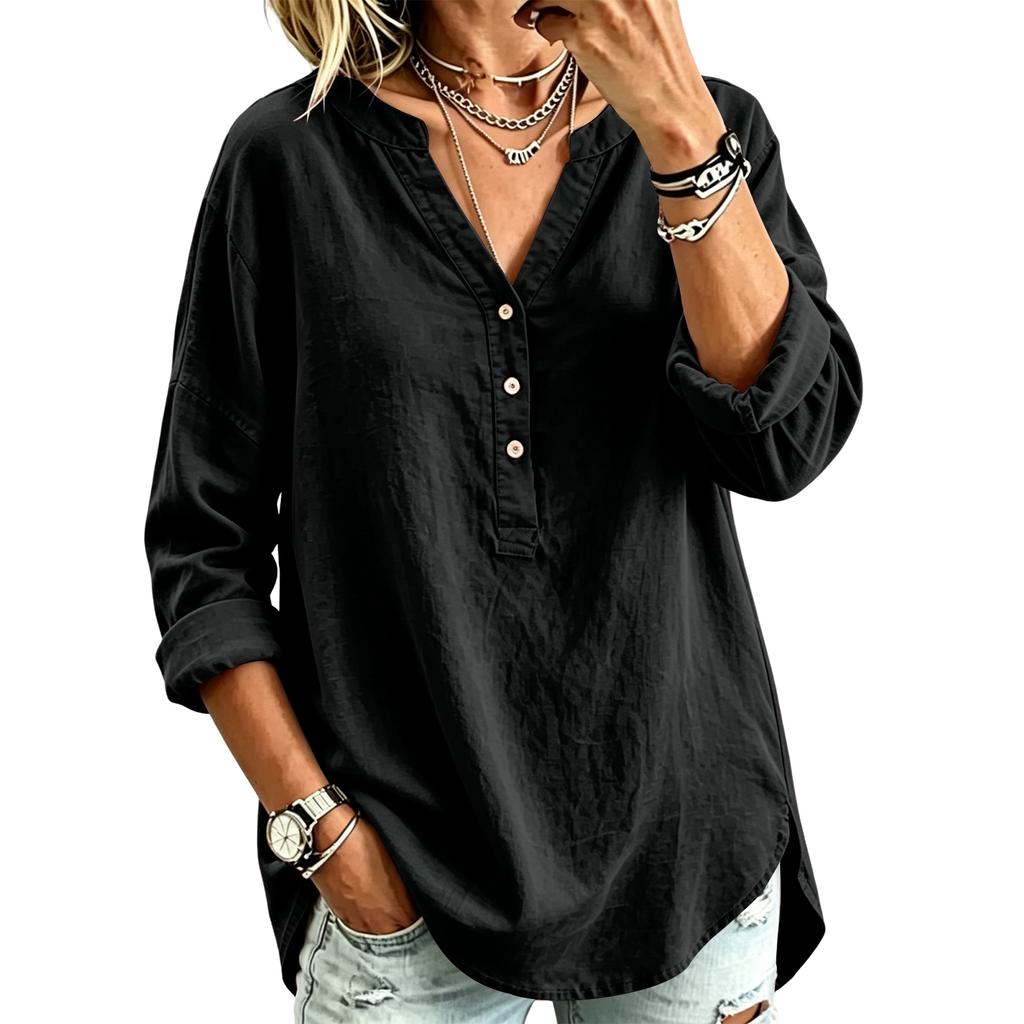Chemise boutonnée décontractée à col en V pour femme, coupe ample, pour un usage quotidien