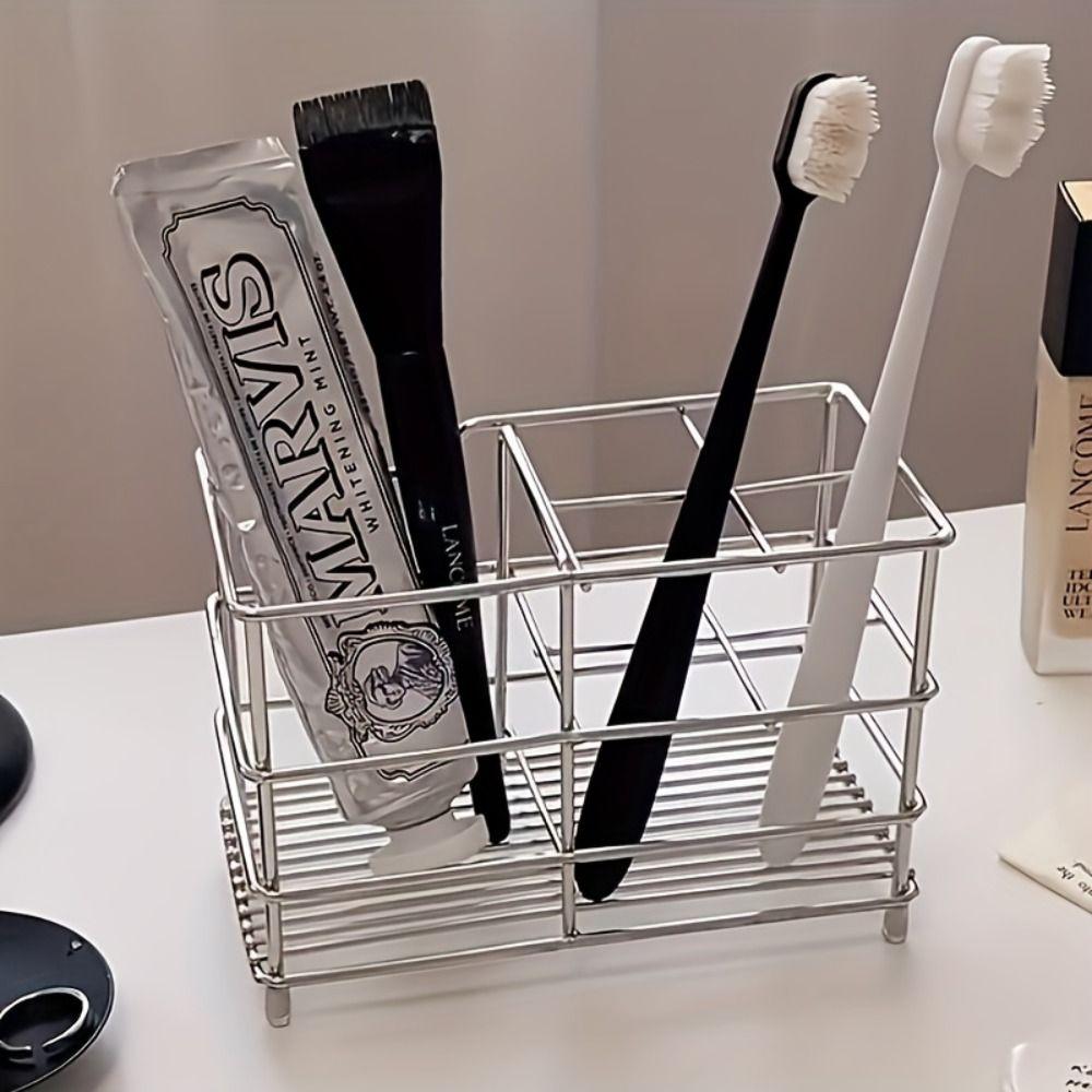 Stainless Steel Toothbrush Holder 5-Slot Layout Bathroom Organizer Storage Holder Bathroom Sink