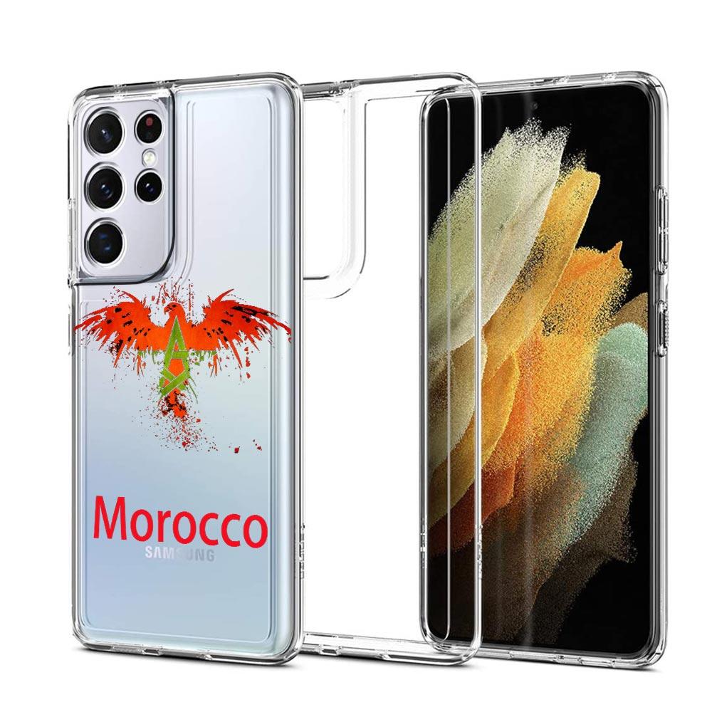 Morocco Flag Soccer Phone Case For Samsung Galaxy S23 S22 Ultra S20 S21 FE 5G S10 S10E S9 S8 Plus 4G Soft Clear Back Cover Couqe