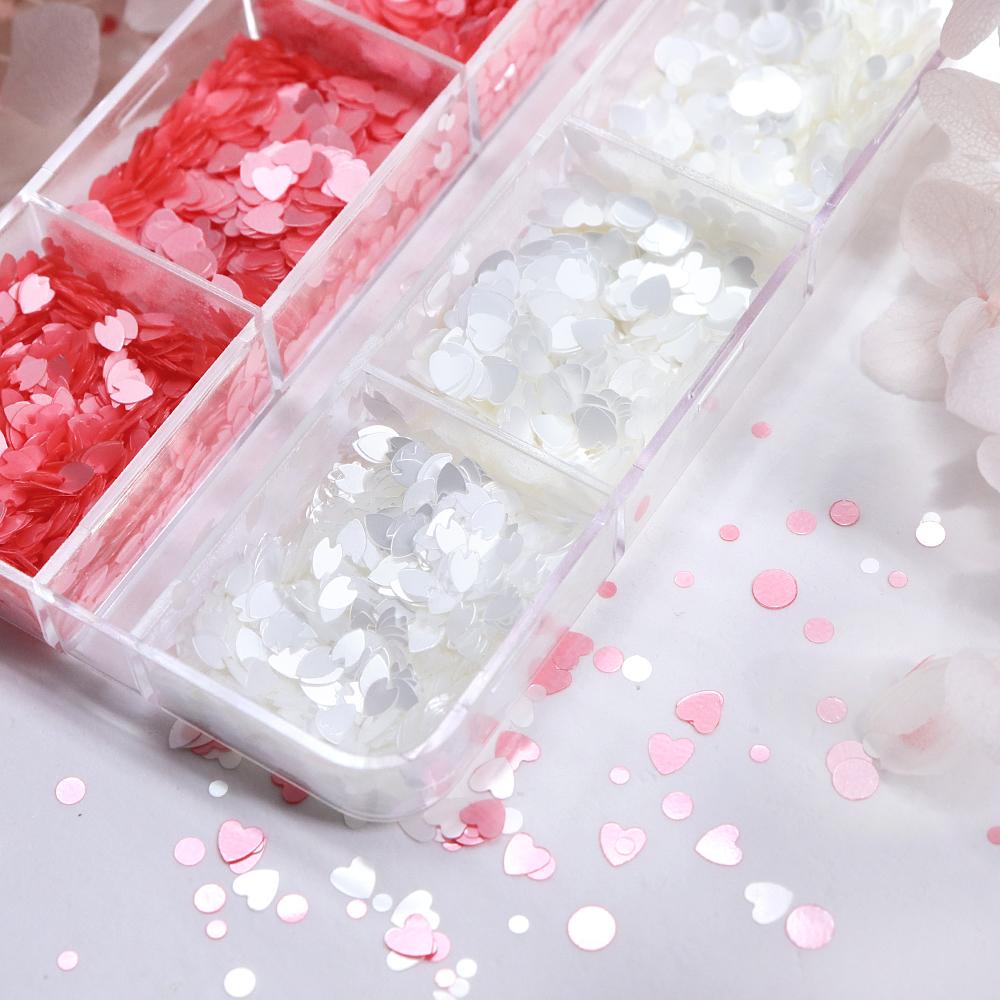 6 Gitter Blütenblatt Nagel Glitzer Pailletten Rosa Weiß Runde Flocke DIY Kirschblüten Blume Nail Art Dekoration Zubehör Sommer Nagelbedarf