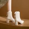 New Style Popular Fashionable Women's High Heels Female Thick Heel Pointed Short Boots White Female Boots French Fashion Boots