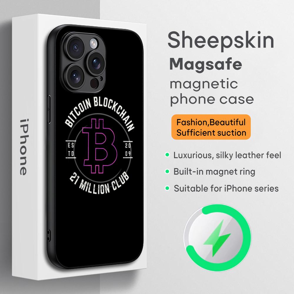 Bitcoin BTC Stylish cool design Phone Case For iPhone 16 15 14 13 12 11 Plus Pro Max High-end Luxury Magsafe Sheepskin