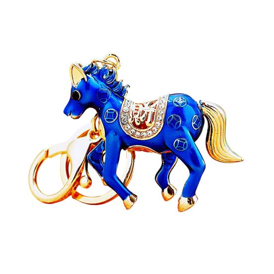 Keychain Pendant Double-Sided Rhinestone Chinese Zodiac Fortune-Attracting Horse Key Chain Metal Handbag Charm
