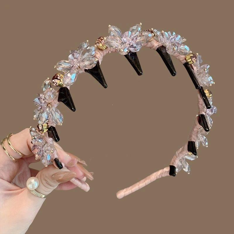 Heavy Industry Giant Flash Crystal Flower Headband Toothed Non-slip High Cranial Top, Hair Accessories Hairpin