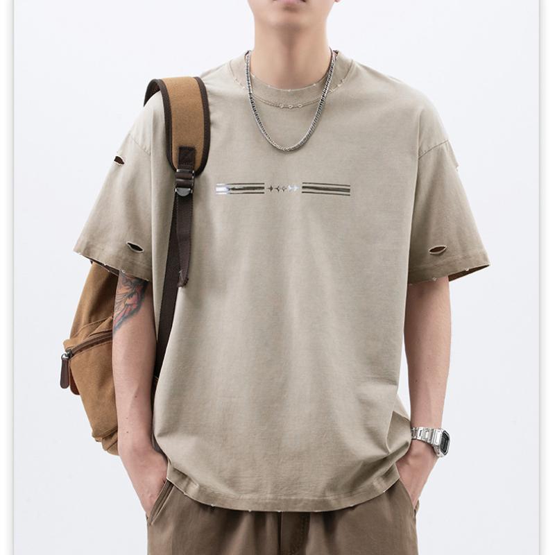 Summer High-density Knitted Loose Fashion Printed Men's T-shirt Short-sleeved