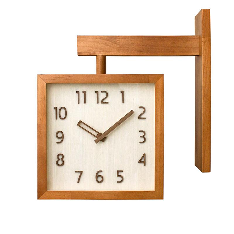 Clock Solid Wood Double-sided Wall Clock Silent Living Room Home Simple Modern Japanese Clock Wall Corner Two-sided Clocks